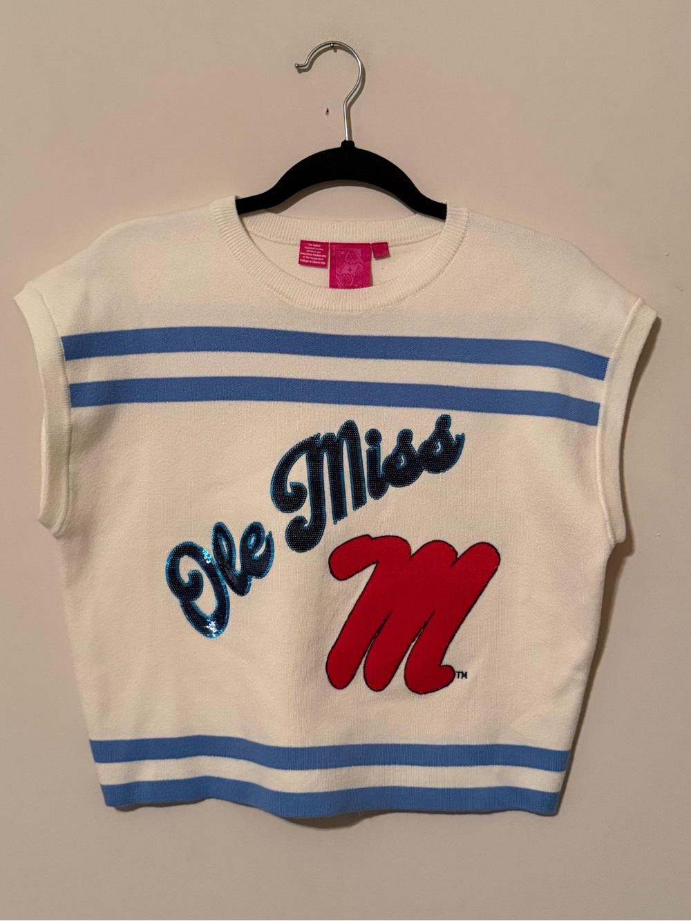 Queen Of Sparkles White & Blue Ole Miss Stripe Short Sleeve Size Small - Picture 2 of 4